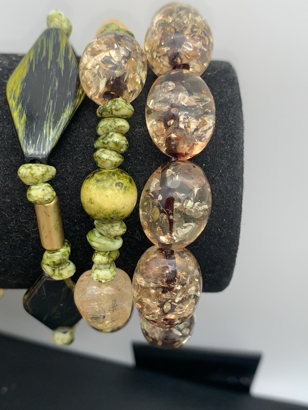 Handcrafted Green and Gold Beaded Stretch Bracelet Set
